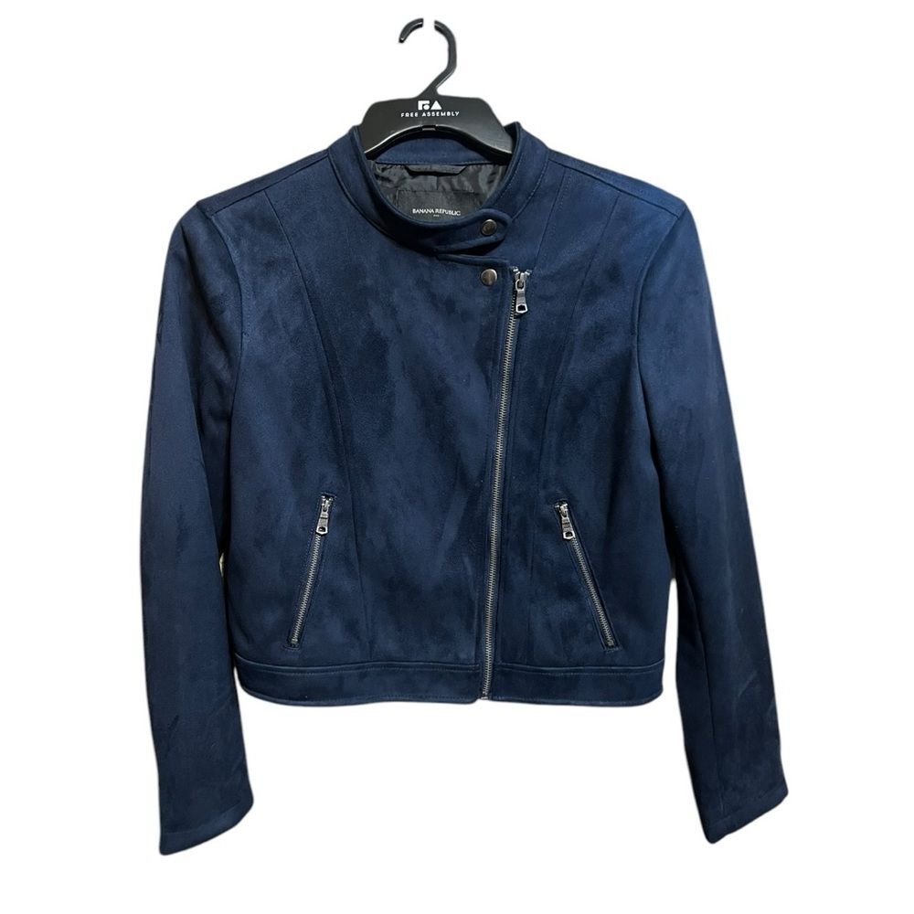 Banana Republic Faux Suede Band Collar Womens Jacket in Midnight Blue Medium - Picture 2 of 12